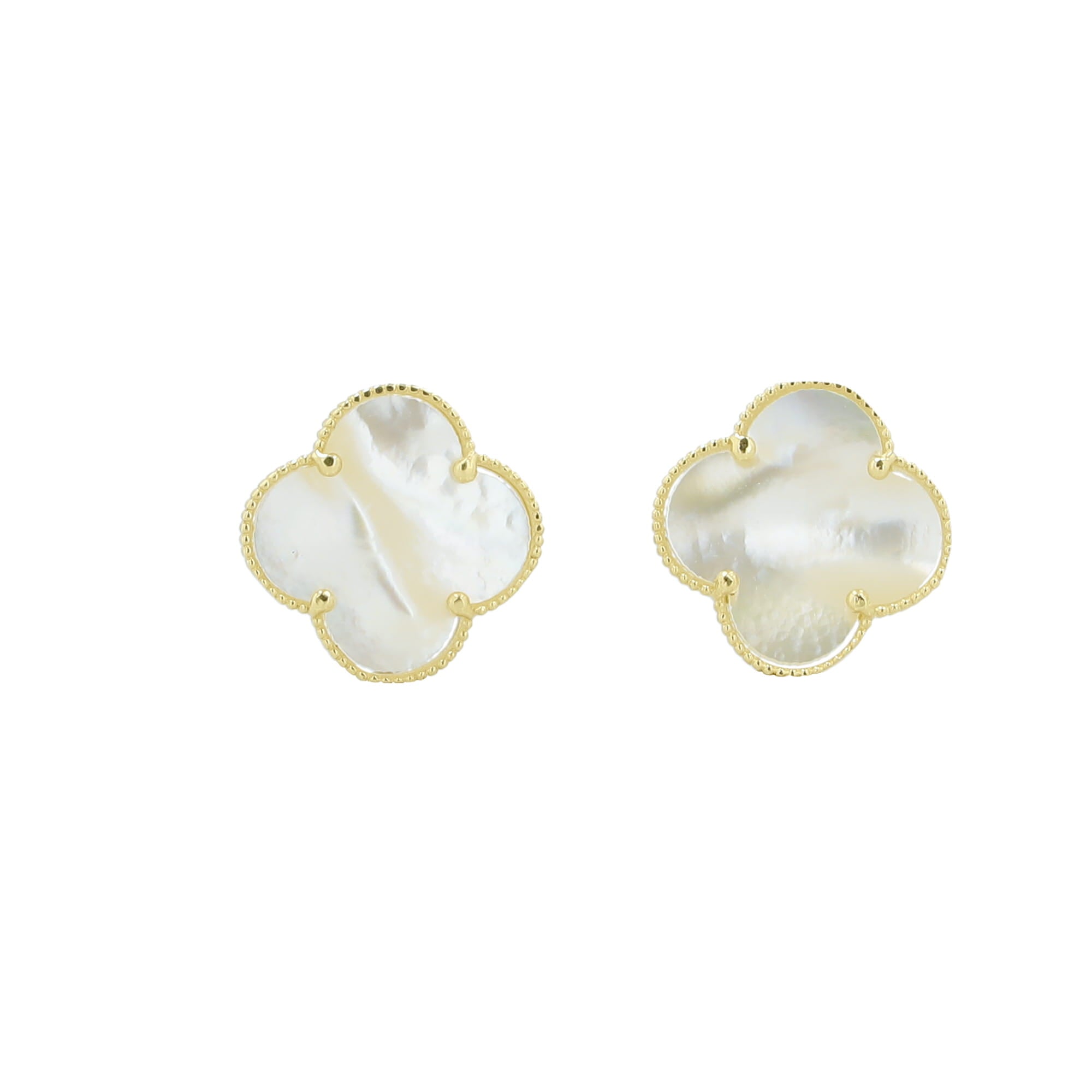 10K Yellow Gold Mother Of Pearl Flowers Stud Earrings 1.4Dwt