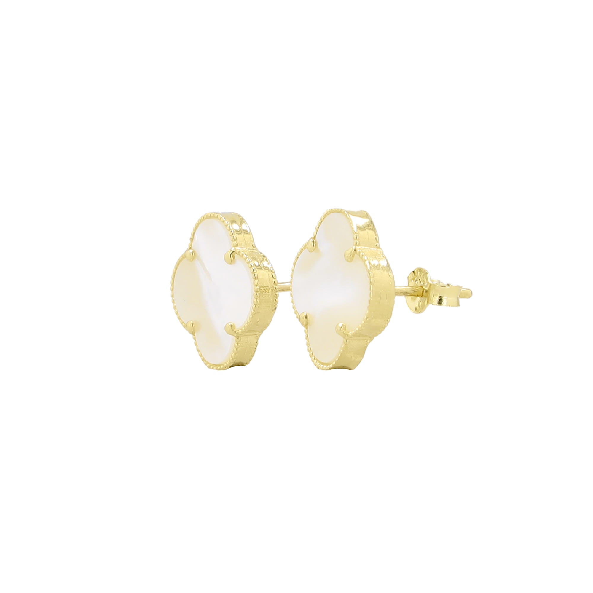 10K Yellow Gold Mother Of Pearl Flowers Stud Earrings 1.4Dwt