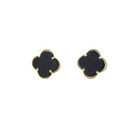 0K Yellow Gold Onyx Flowers Stud Earrings 1.0Dwt