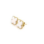 10K Yellow Gold Large White Flowers Stud Earrings 2.2Dwt