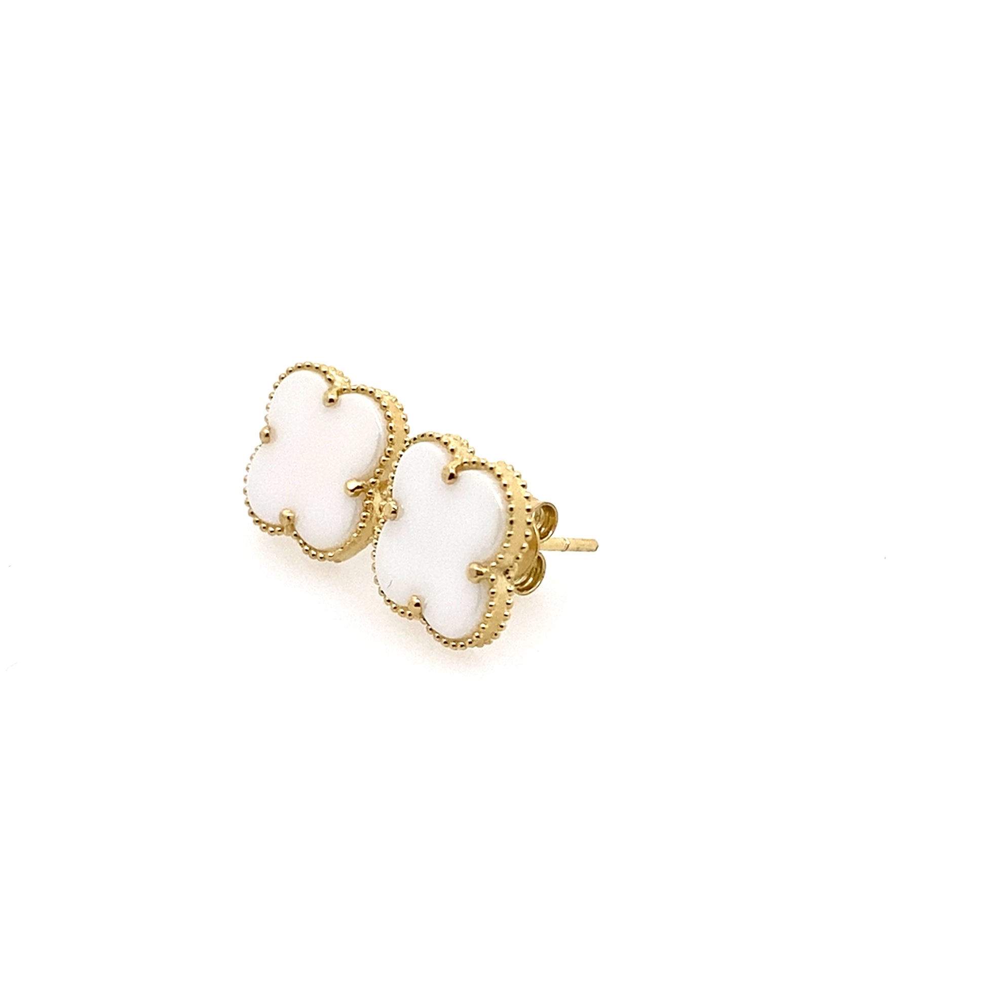 10K Yellow Gold Large White Flowers Stud Earrings 2.2Dwt