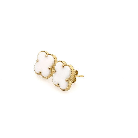 10K Yellow Gold Large White Flowers Stud Earrings 2.2Dwt