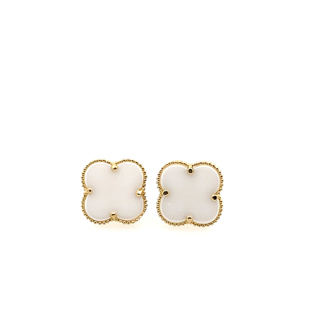 10K Yellow Gold Large White Flowers Stud Earrings 2.2Dwt