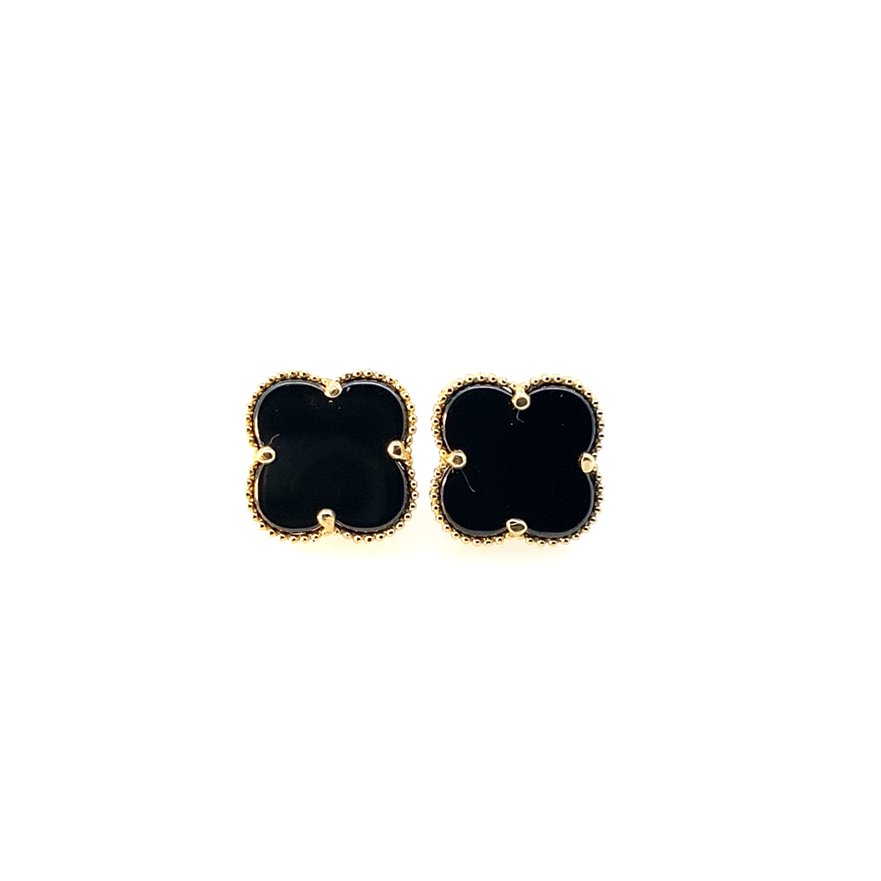 10K Yellow Gold Large Black Flowers Stud Earrings 2.2Dwt