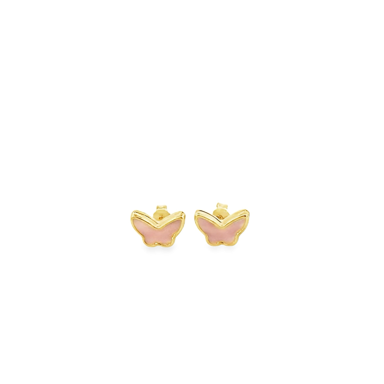 10K Yellow Gold Pink Butterfly Stud Earrings 0.9Dwt