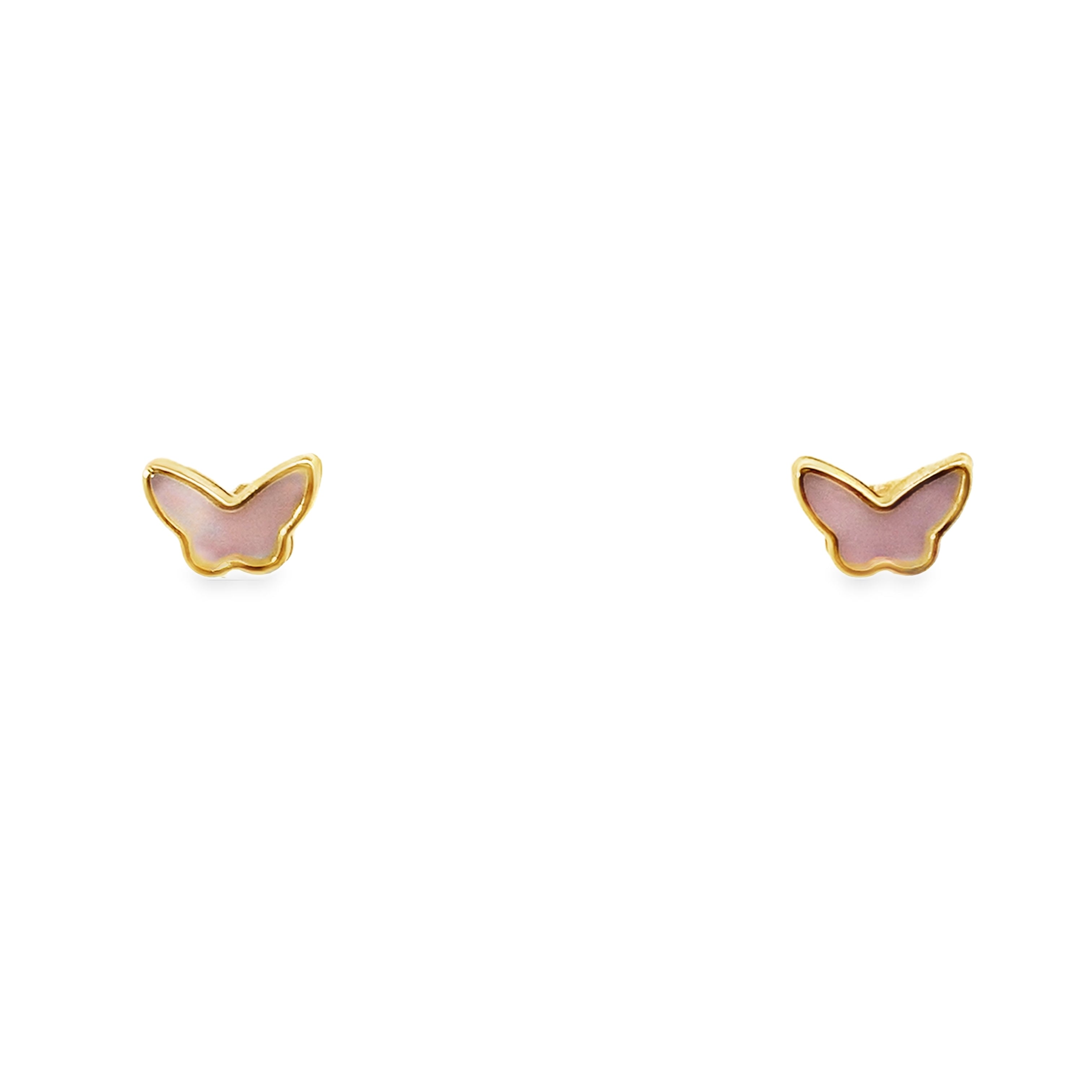 10K Yellow Gold Pink Butterfly Stud Earrings 0.9Dwt