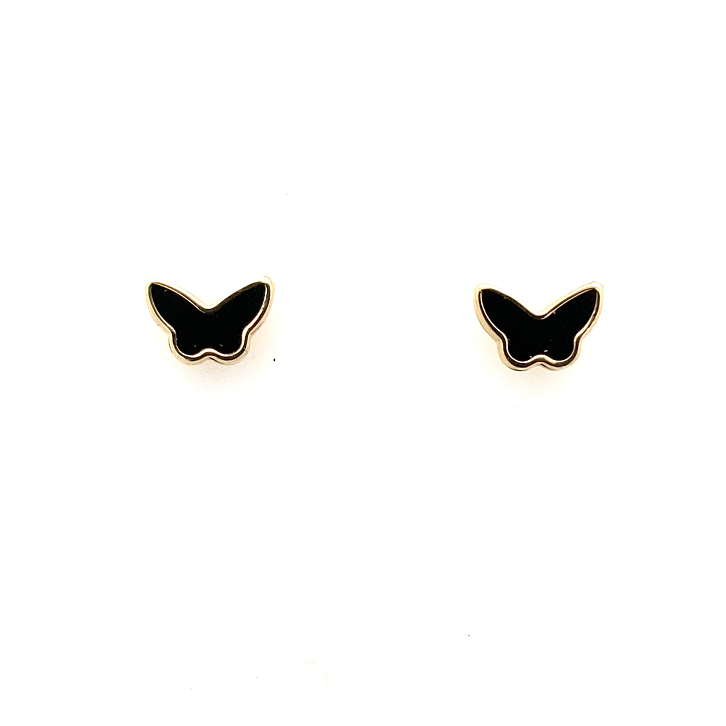 10K Yellow Gold Black Butterfly Stud Earrings 1.0Dwt