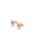 14K Yellow Gold Small Pink Stitch Style Earring