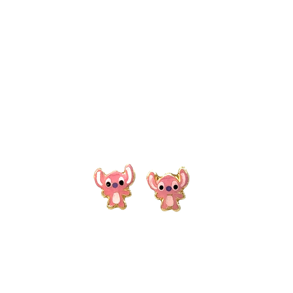 14K Yellow Gold Small Pink Stitch Style Earring