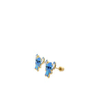 14K Yellow Gold Small Blue Stitch Style Earring