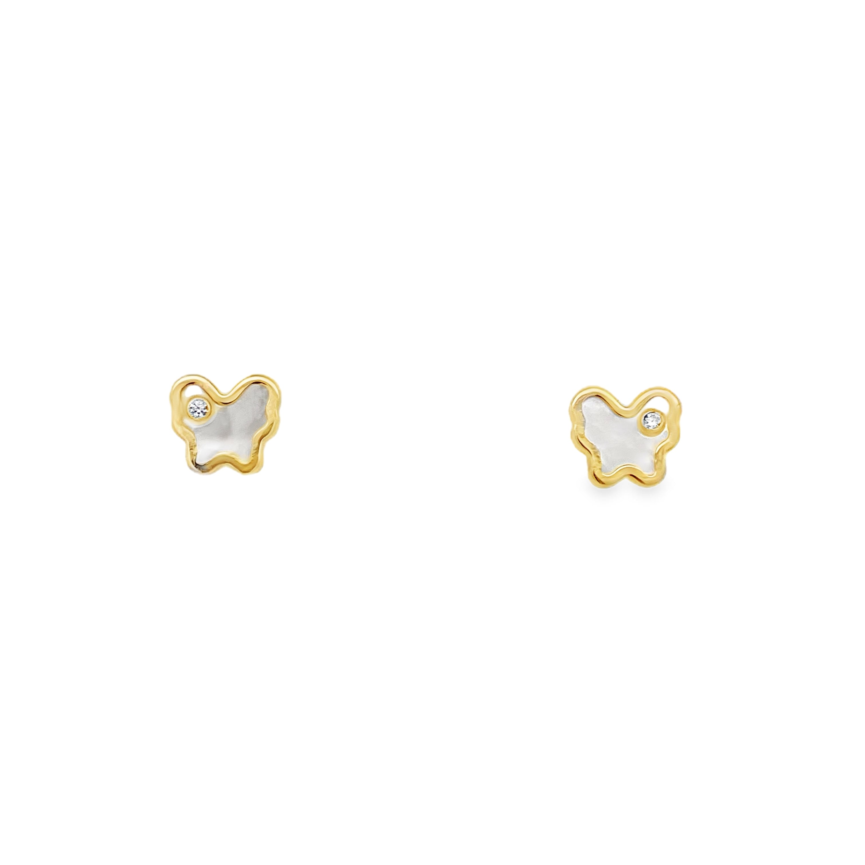 14K Yellow Gold Baby Mother Of Pearl Butterfly Stud Earrings