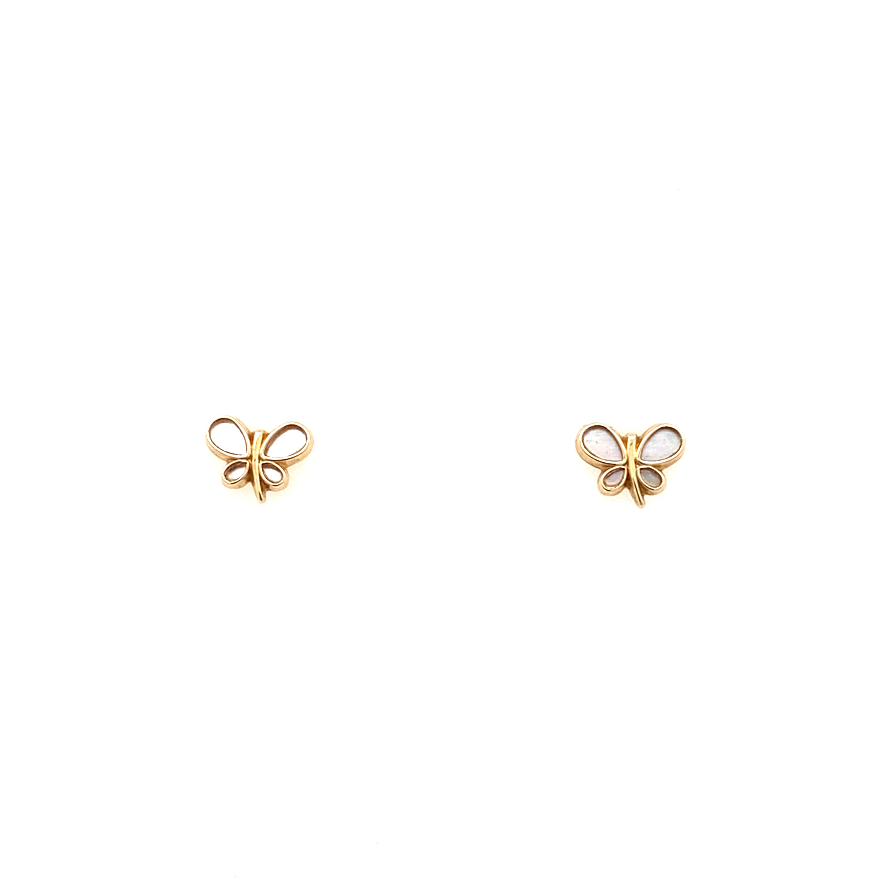 14K Yellow Gold Mother Of Pearl Butterfly Stud Earrings