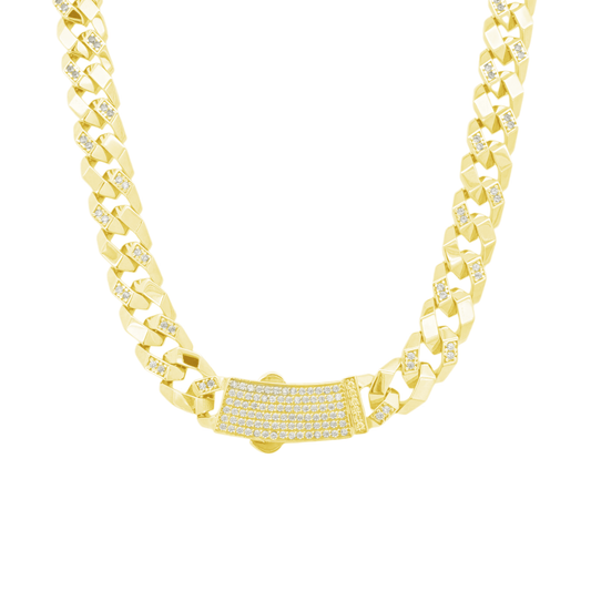 10K Yellow Gold Cz Monaco Style Link Chain 8.5Mm 18In 19.0Dwt