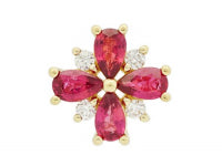 0.11Ctw Diamond 0.86Ctw Ruby 14K Yellow Gold Flower Pendant
