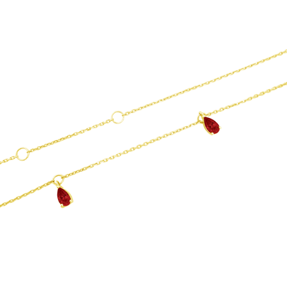 1.20Ct Ru 14K Yellow Gold Drop Ruby Station  Necklace 18In 1.5Dwt
