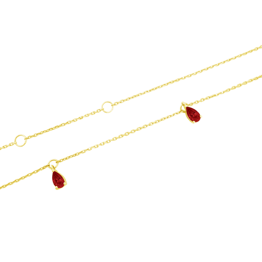 1.20Ct Ru 14K Yellow Gold Drop Ruby Station  Necklace 18In 1.5Dwt