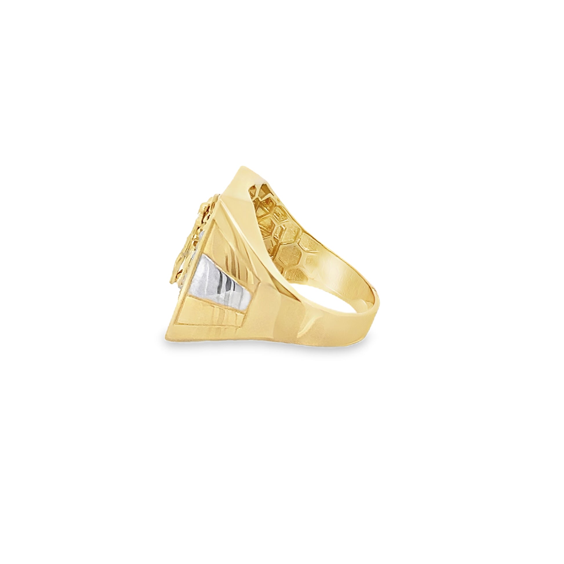 10K Two Tone Gold Anchor W/ Christ Mens Ring Size 12 7.0Dwt