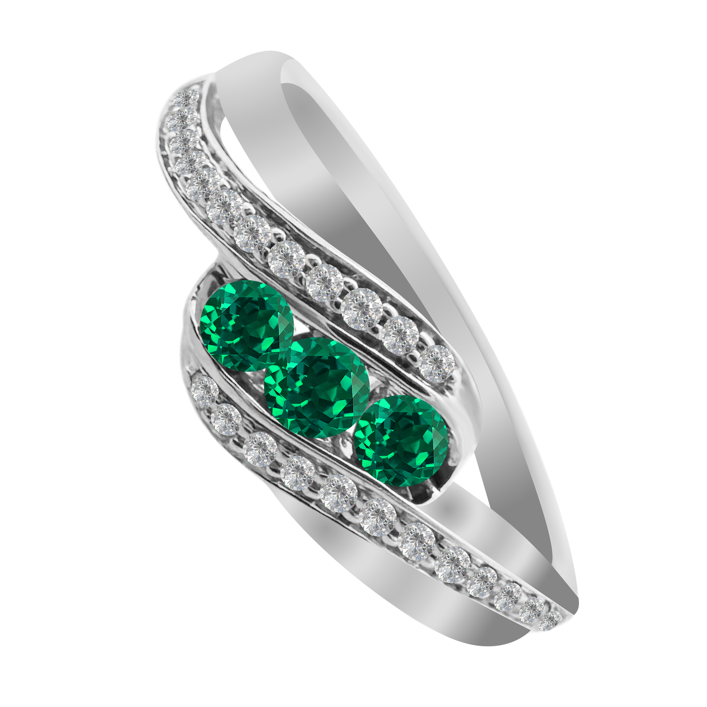 0.20Emrd 0.11 Dird 14K White Gold Emerald & Dia Ring Size 7 1.7Dwt