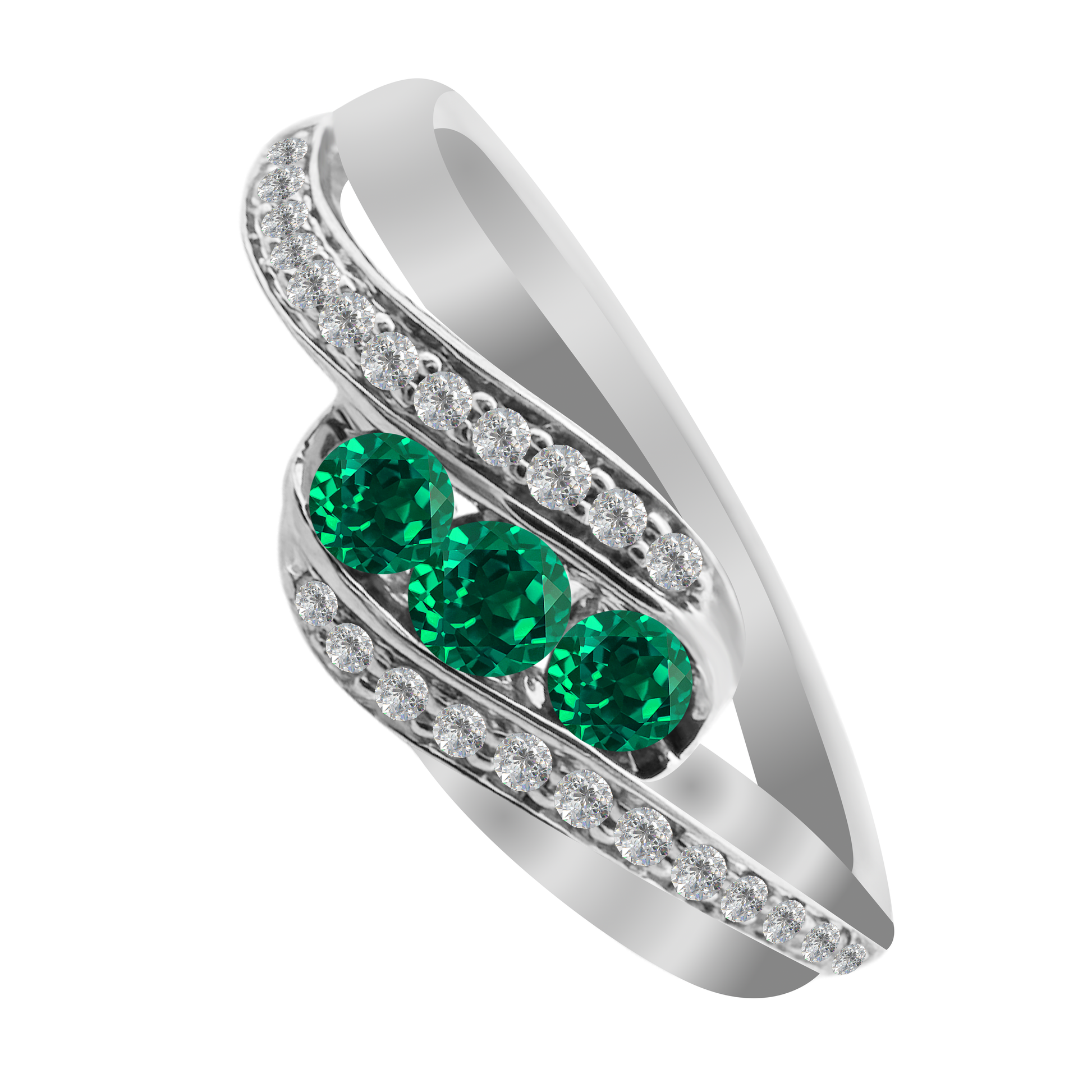 0.20Emrd 0.11 Dird 14K White Gold Emerald & Dia Ring Size 7 1.7Dwt