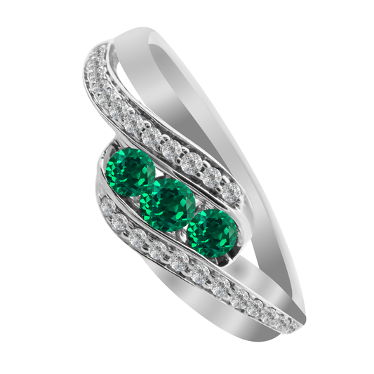 0.20Emrd 0.11 Dird 14K White Gold Emerald & Dia Ring Size 7 1.7Dwt