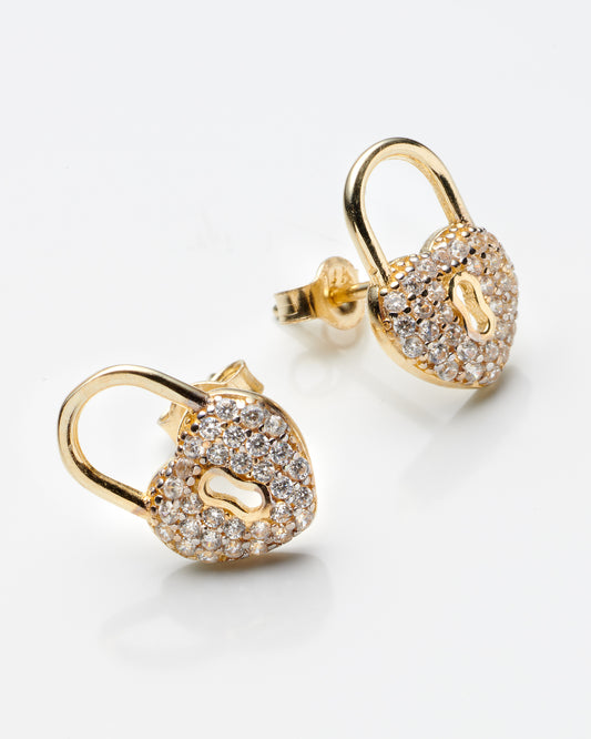 14K Yellow Gold Cz Lock Style Stud Earrings 1.2Dwt