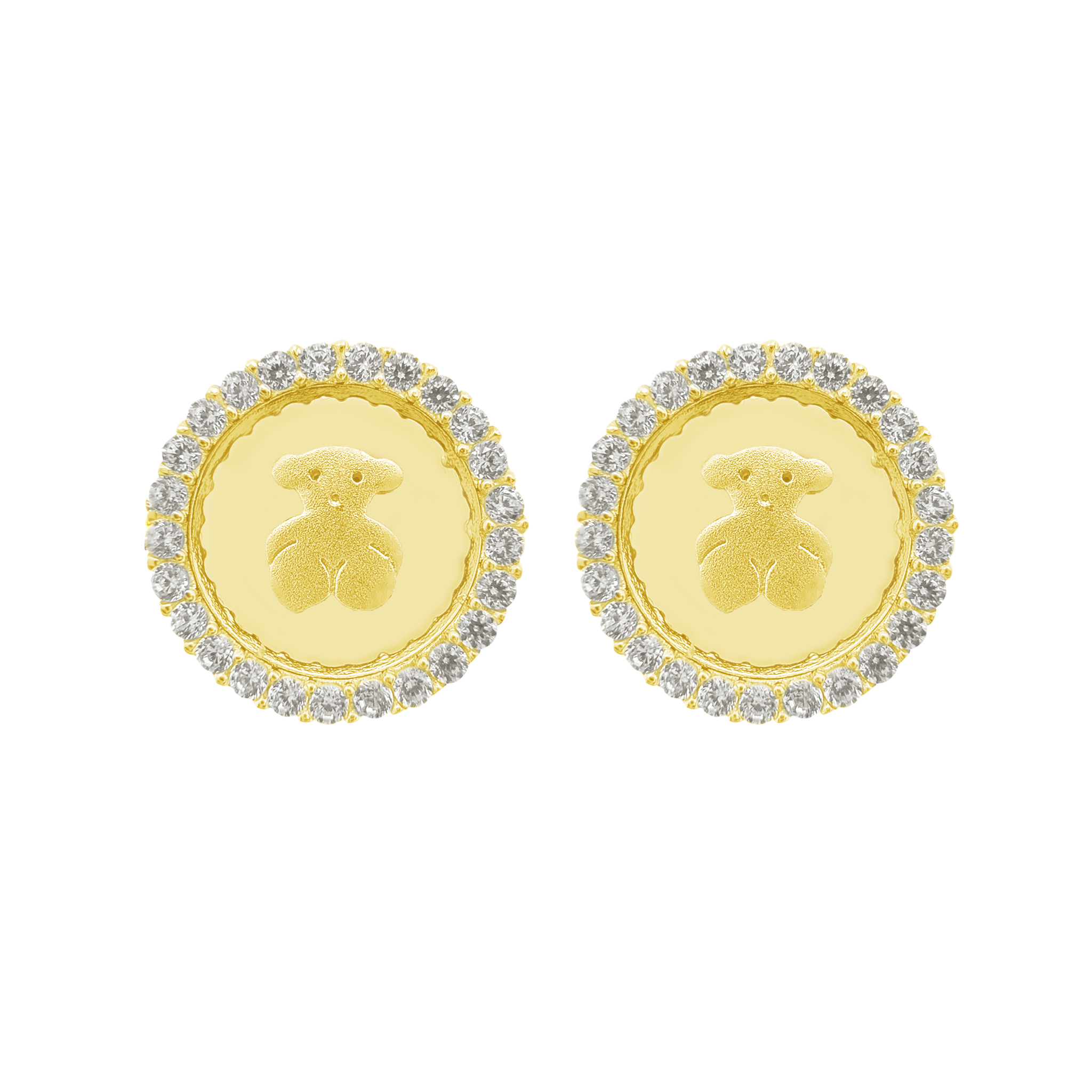 10K Yellow Gold Cz Bear Style Stud Earrings 1.3Dwt