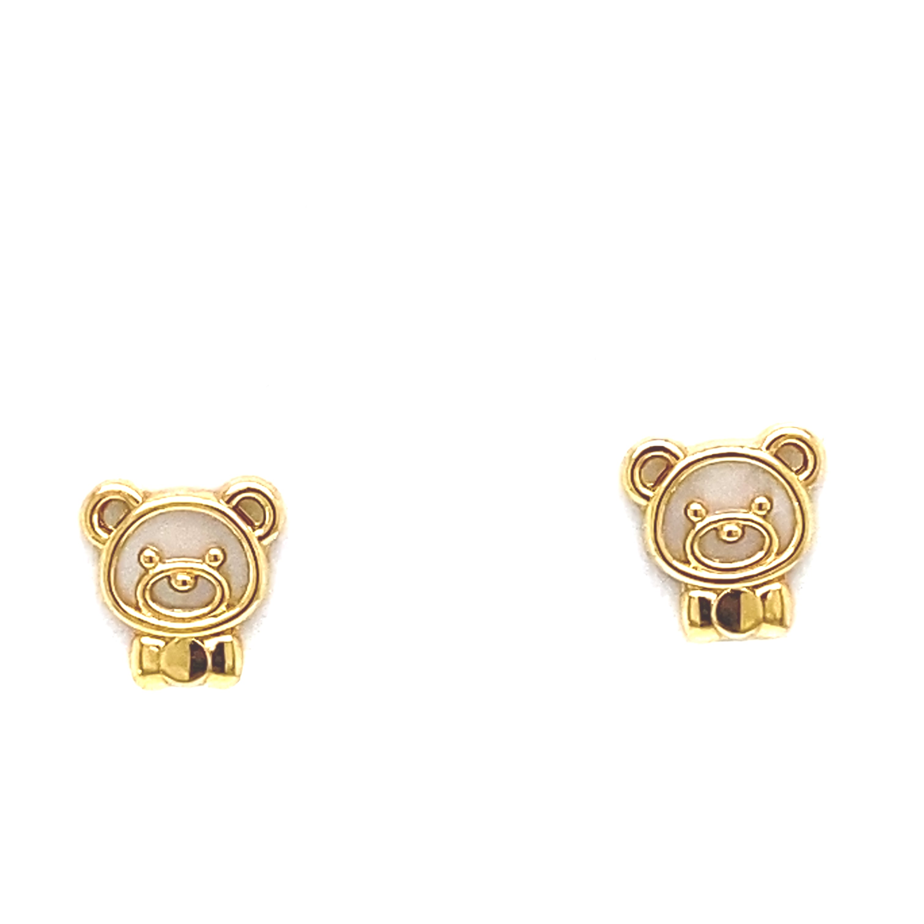 18K Yellow Gold Mother Of Pearl Bear Stud Earrings