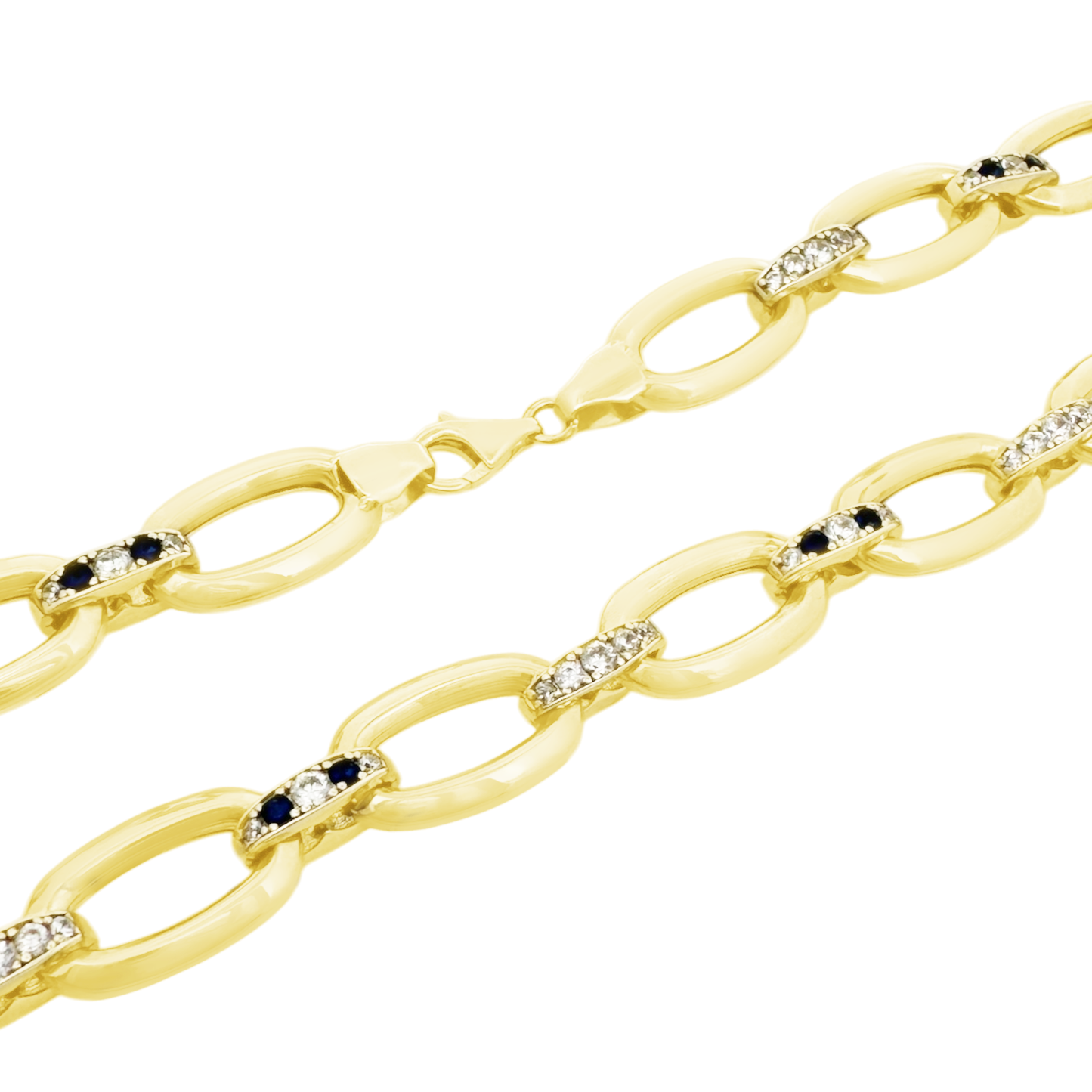 10K Yellow Gold Blue & White Cz Free Form Link Necklace 17.5In 19.7Dwt