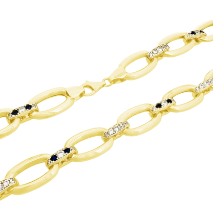 10K Yellow Gold Blue & White Cz Free Form Link Necklace 17.5In 19.7Dwt