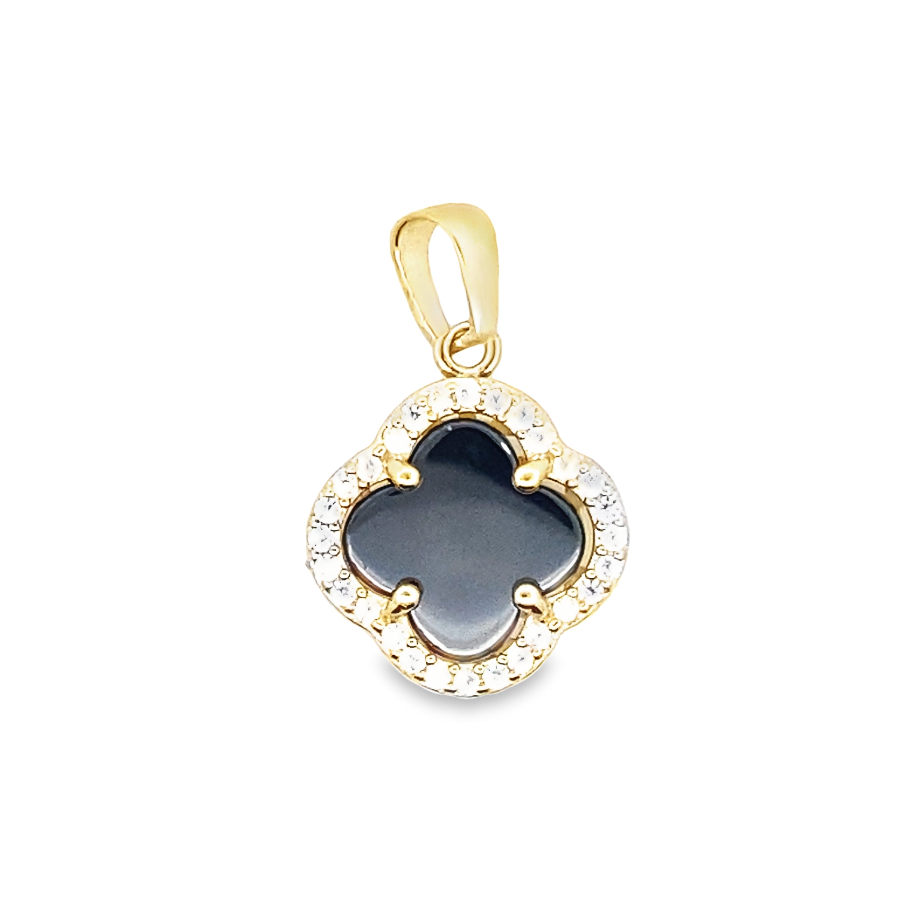14K Yellow Gold Onyx & Cz Flower Pendant 1.7Dwt