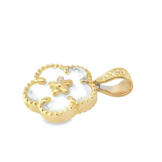 14K Yellow Gold Mother Of Pearl Flower Pendant