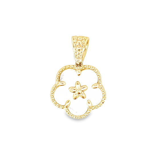 14K Yellow Gold Mother Of Pearl Flower Pendant