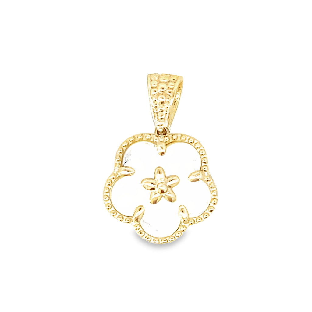 14K Yellow Gold Mother Of Pearl Flower Pendant