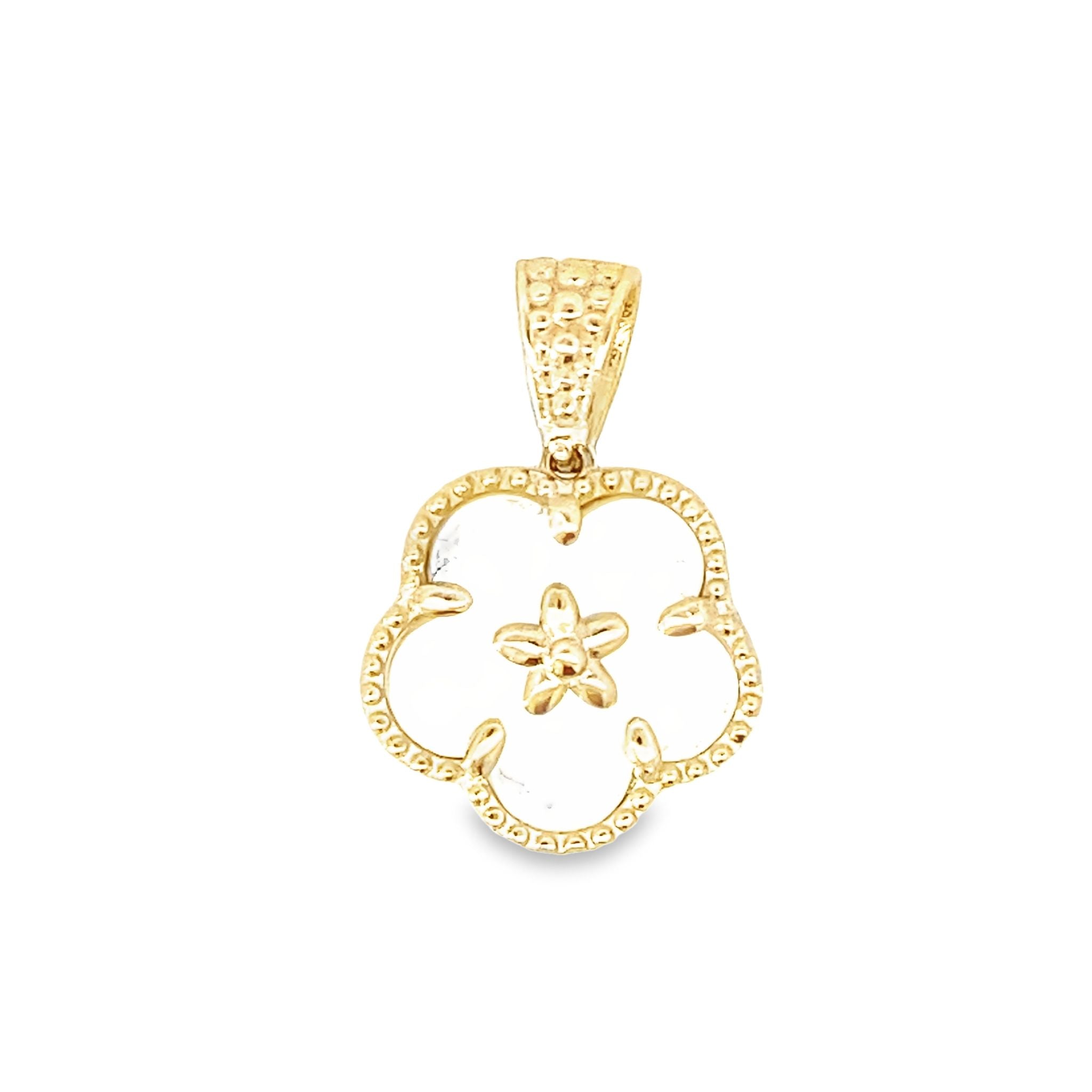 14K Yellow Gold Mother Of Pearl Flower Pendant