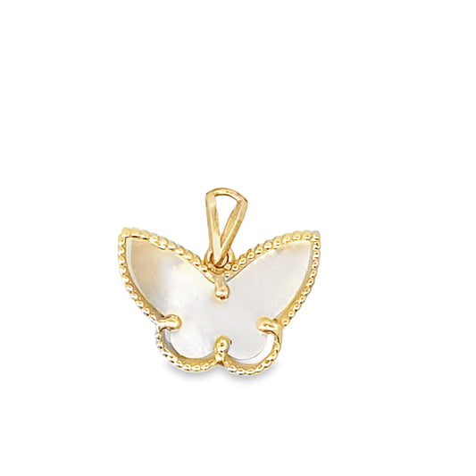 14K Yellow Gold  Small Mother Of Pearl Butterfly Pendant  0.7Dwt