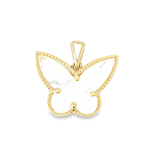 14K Yellow Gold  Large Mother Of Pearl Butterfly Pendant  1.0Dwt