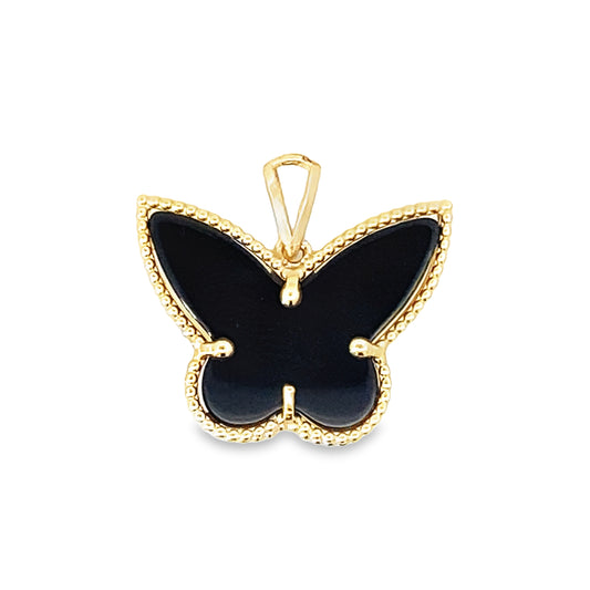 14K Yellow Gold  Large Onyx Butterfly Pendant  1.0Dwt