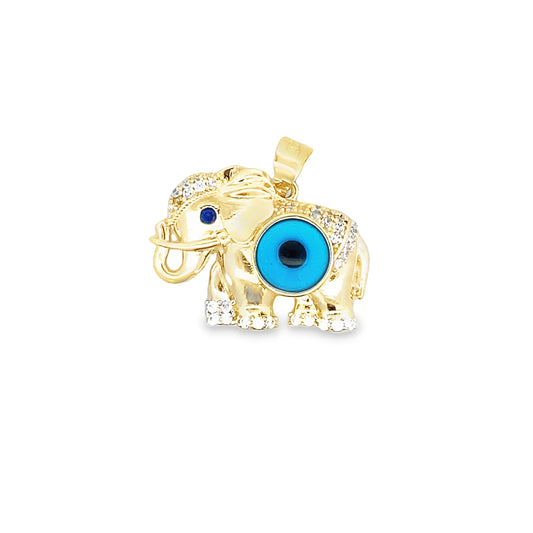 14K Yellow Gold Light Blue Evil Eye Elephant Pendant 2.1Dwt