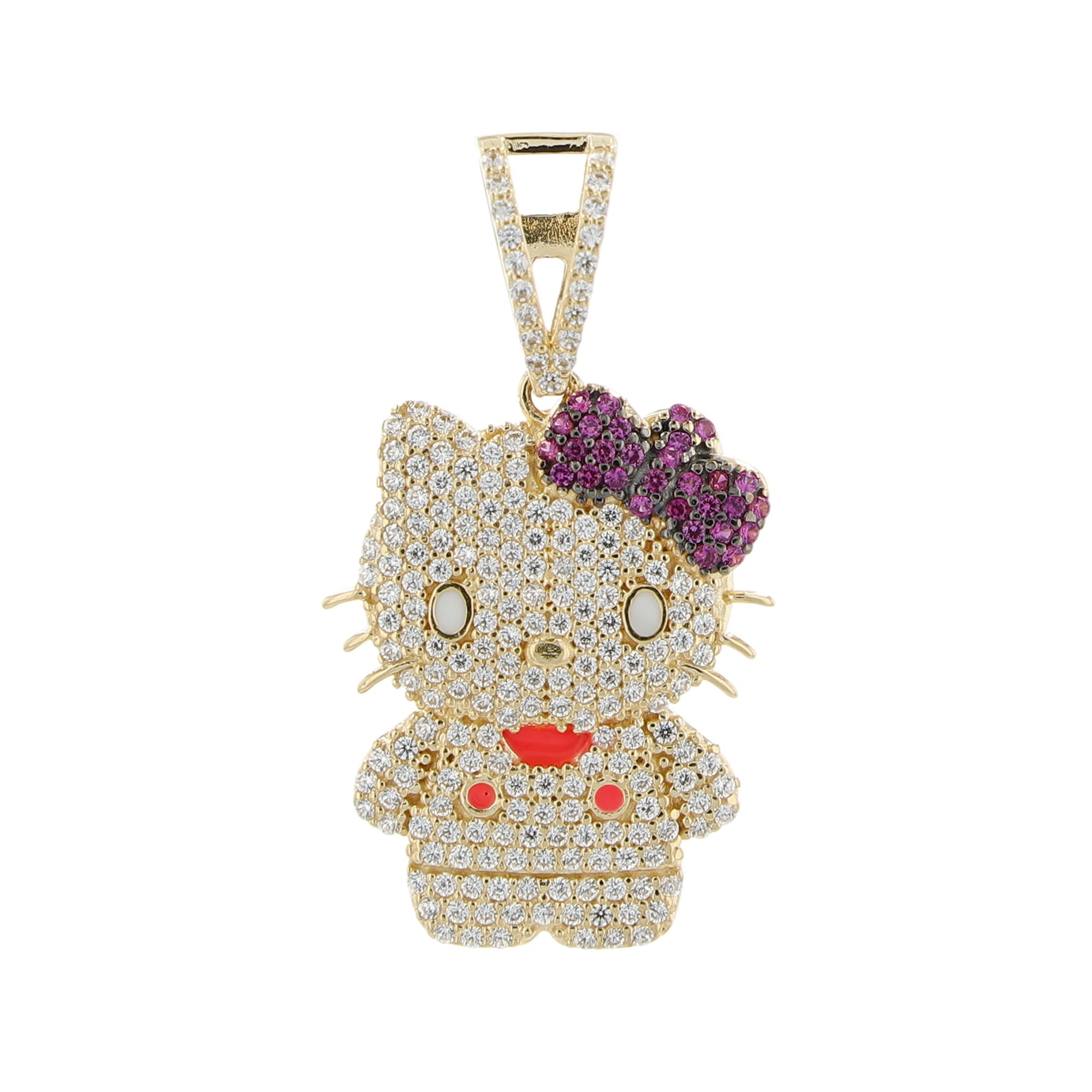 14K Yellow Gold Cz "Hello Kitty" Style Pendant 4.0Dwt