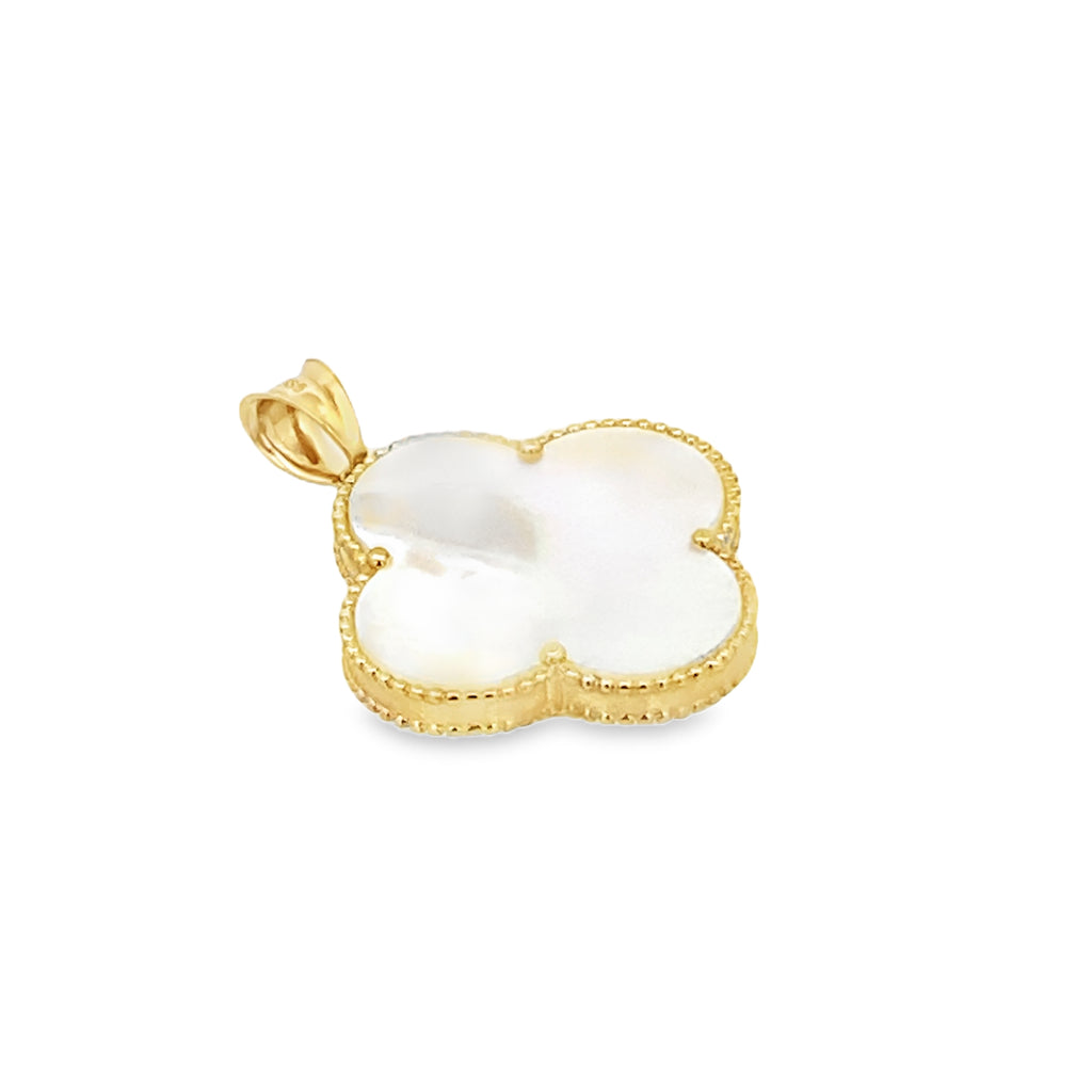 14K Yellow Gold Mother Of Pearl Flower Pendant 1.3Dwt