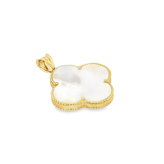 14K Yellow Gold Mother Of Pearl Flower Pendant 1.3Dwt