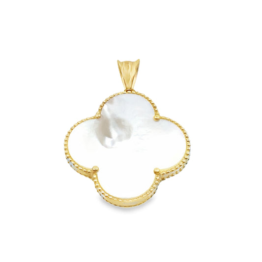 14K Yellow Gold Mother Of Pearl Flower Pendant 1.3Dwt