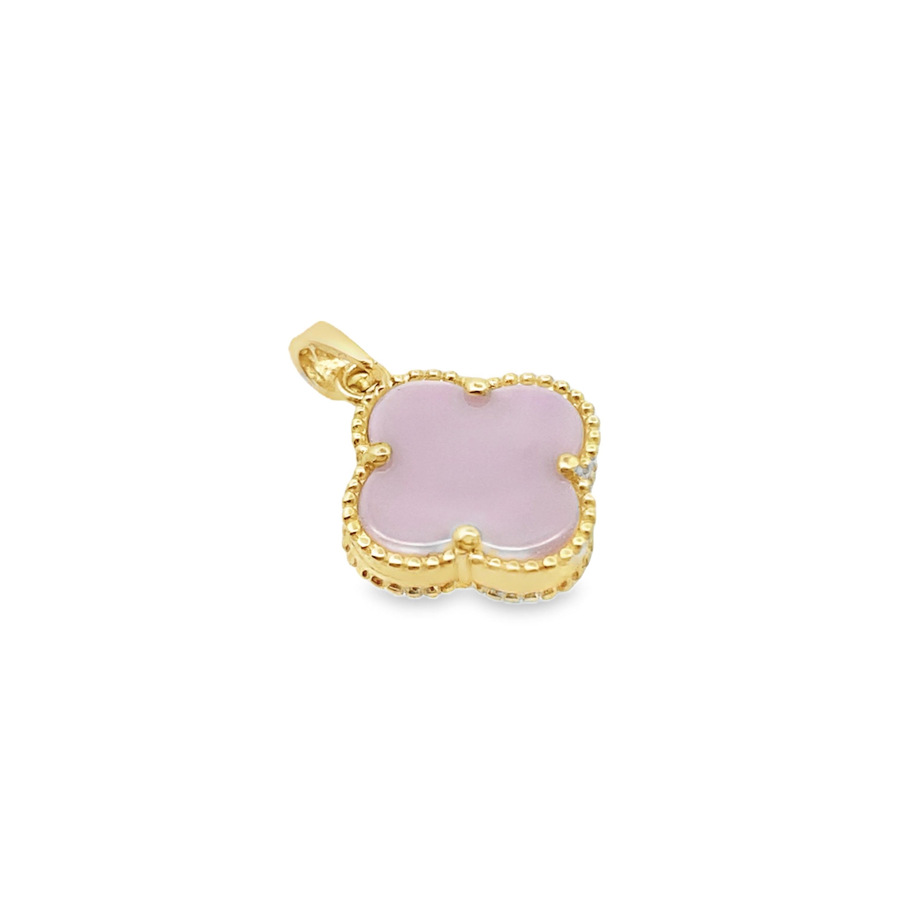 14K Yellow Gold Pink Small Flower  Pendant 0.9 Dwt