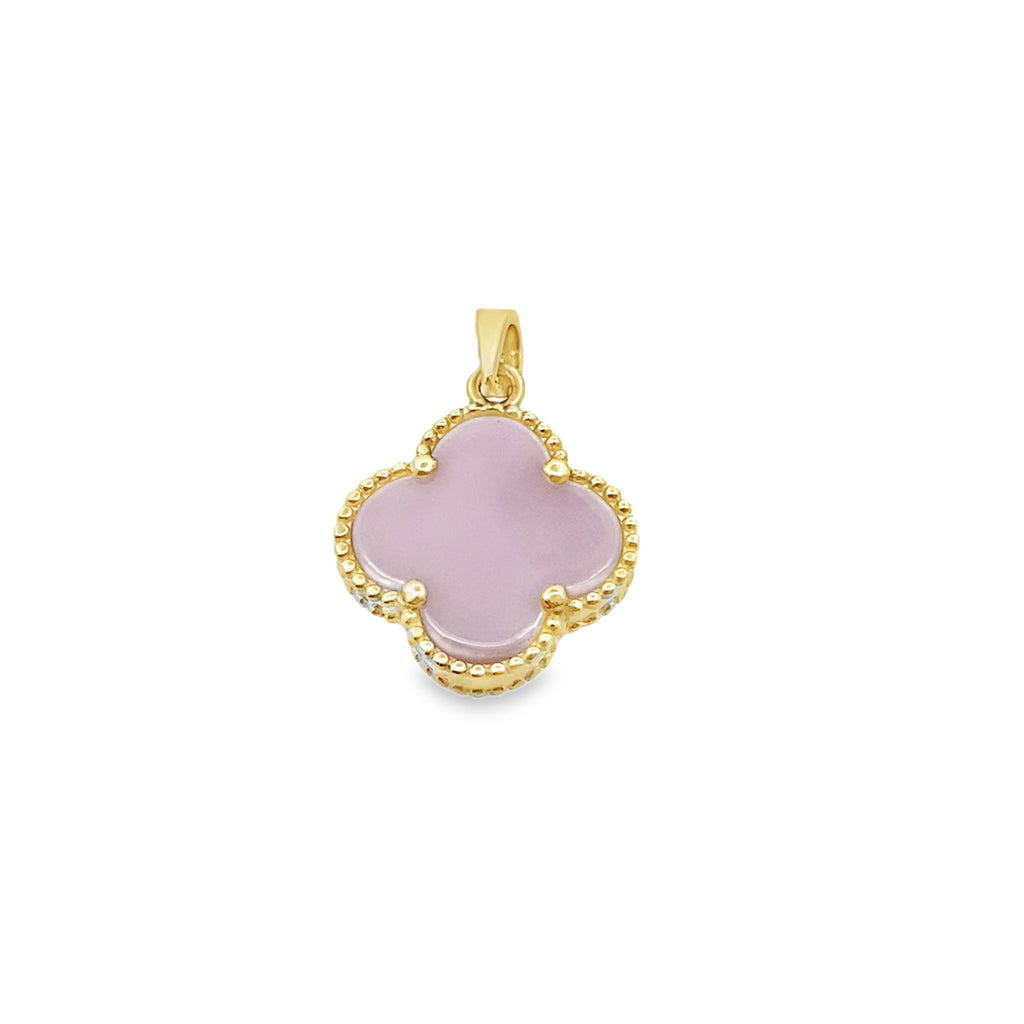 14K Yellow Gold Pink Small Flower  Pendant 0.9 Dwt