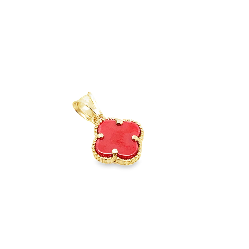 10K Yellow Gold Small Red Flower Pendant 0.5Dwt