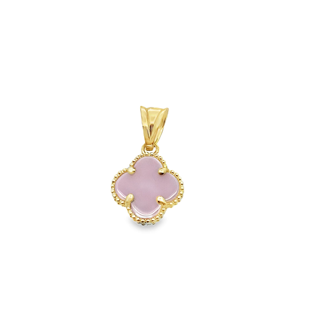 10K Yellow Gold Small Pink Flower Pendant 0.6Dwt