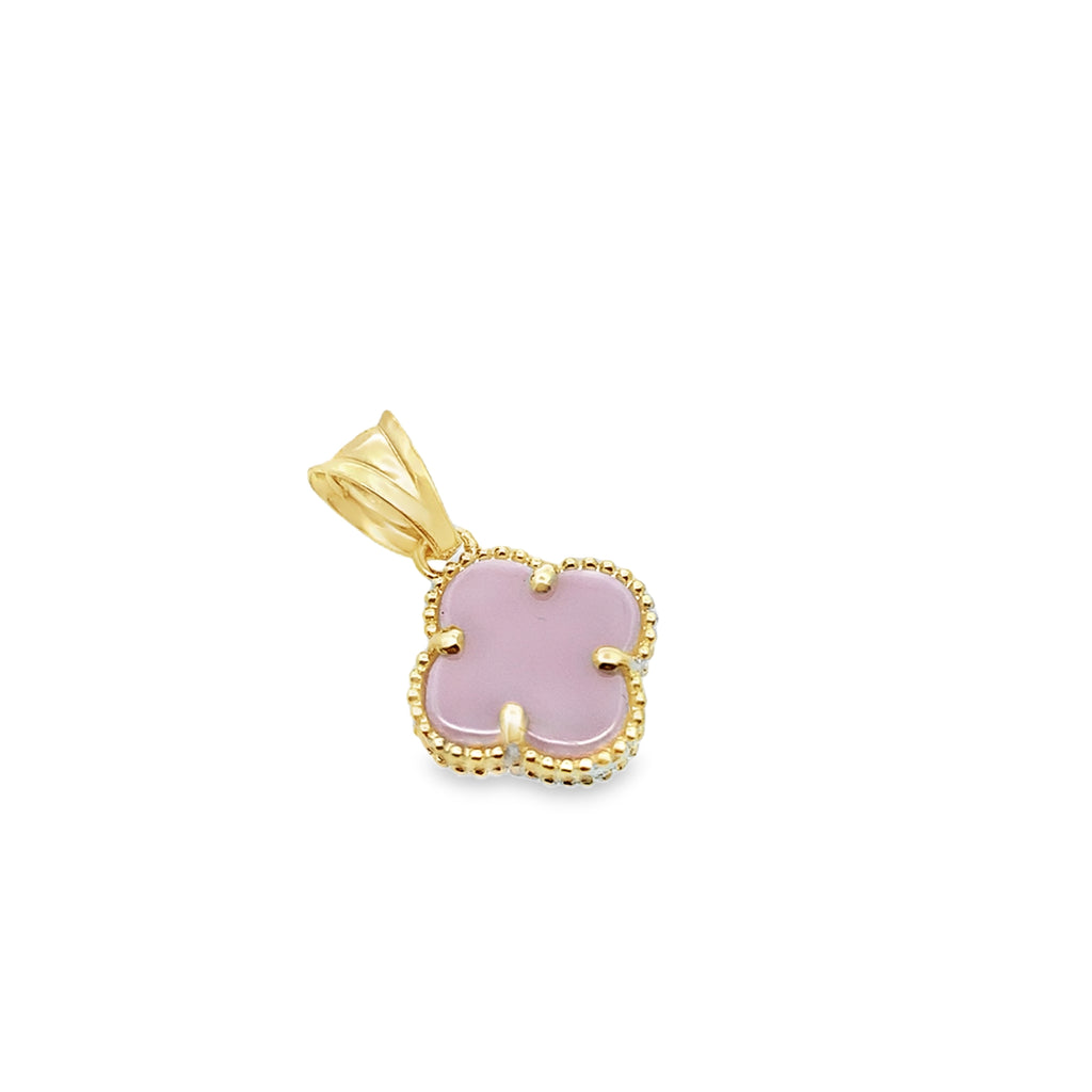 10K Yellow Gold Small Pink Flower Pendant 0.6Dwt