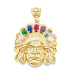 10K Yellow Gold Color Stones Indian Chief Pendant 3.5Dwt