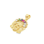 10K Yellow Gold Color Stones Small Indian Chief Pendant 1.0Dwt