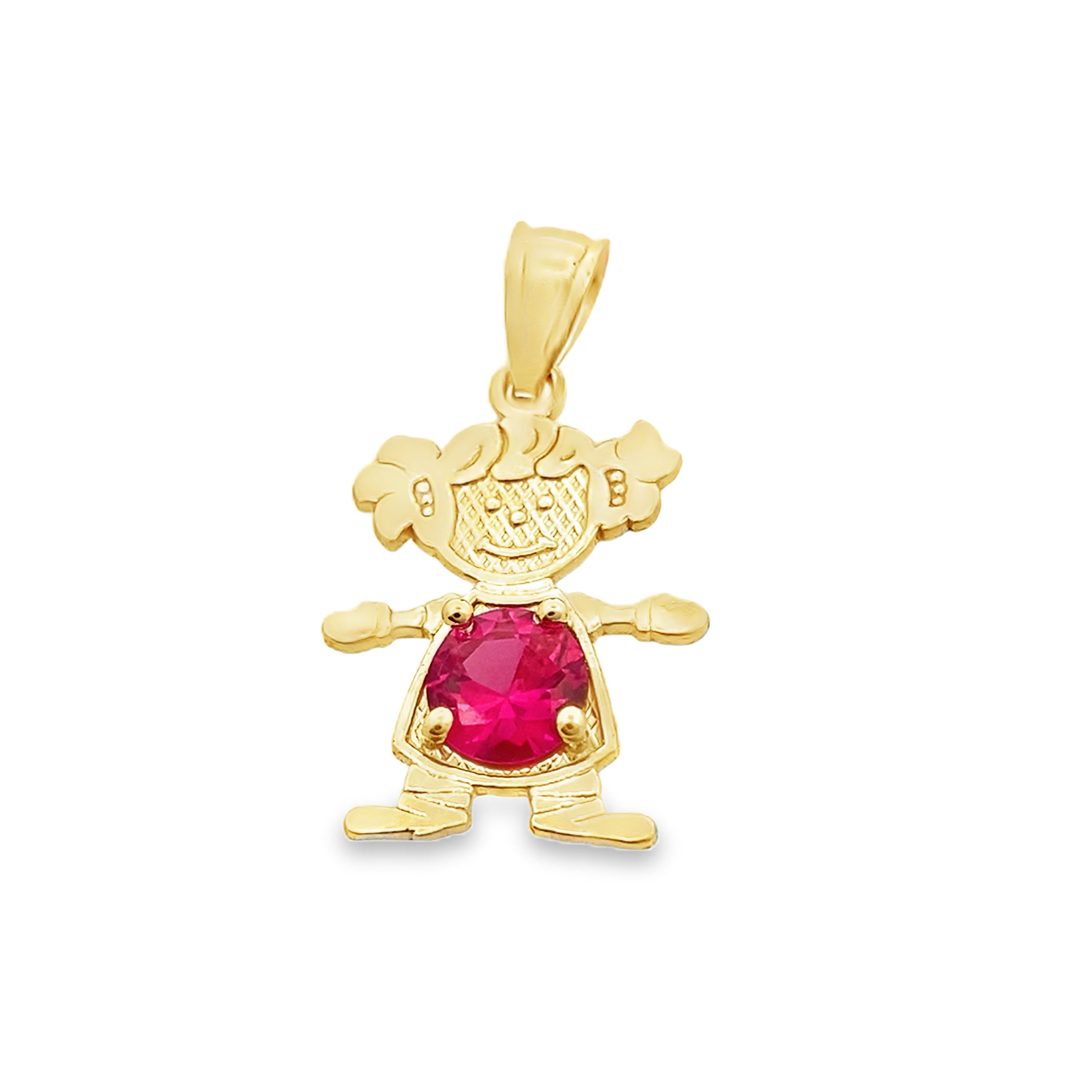 10K Yellow Gold Pink Stone Girl Pendant 0.6Dwt